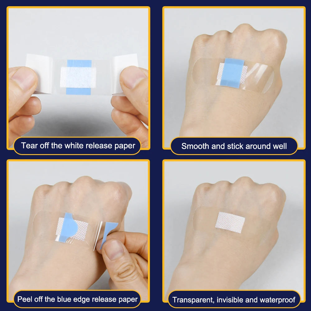 50/120Pcs Transparent Band Aid PU Transparent Waterproof Band Aid Invisible Waterproof Adhesive Bandages First Aid Emergency Kit