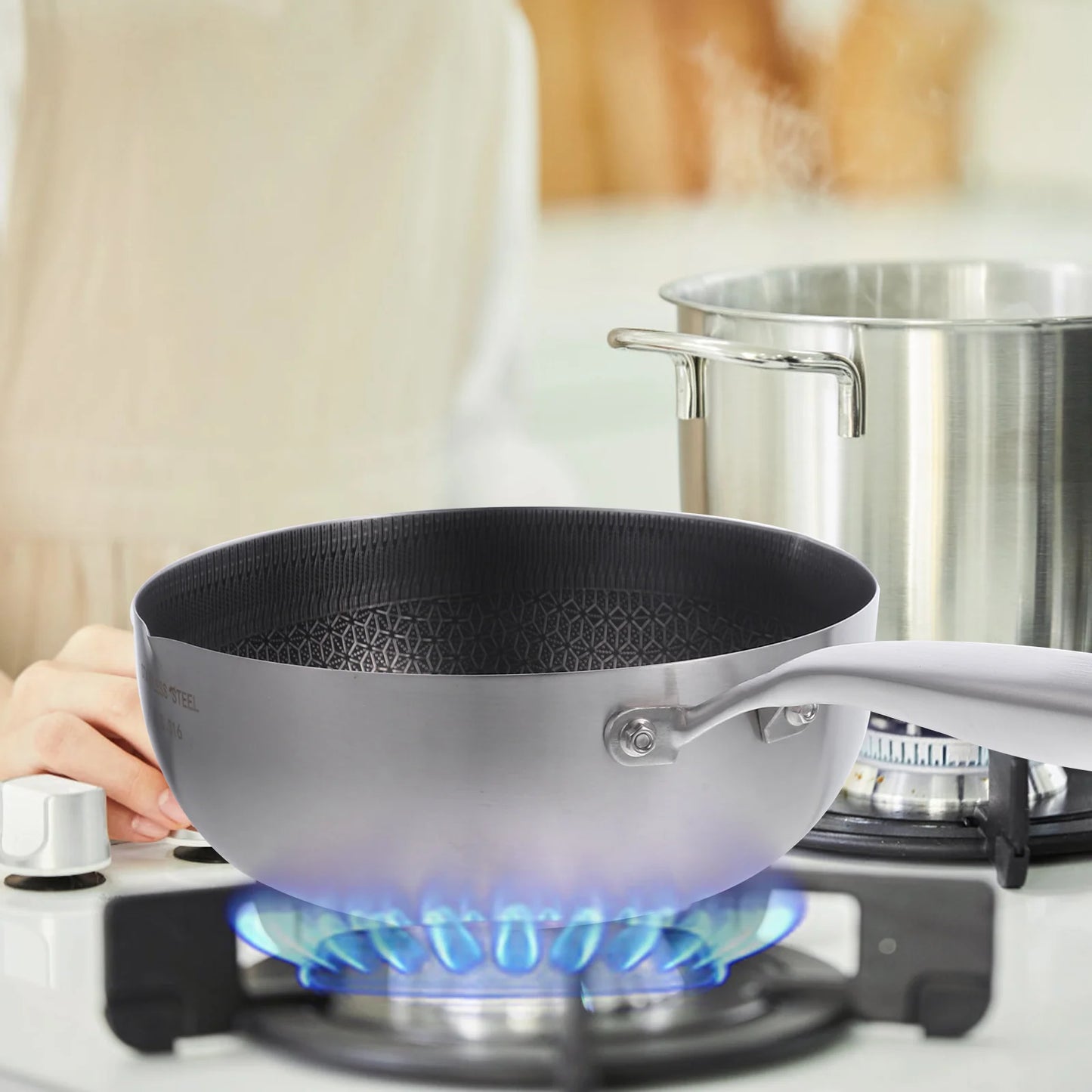 Stainless Steel Honeycomb Frying Pan Saucepan No Cover Metal 304 Nonstick Honeycomb Household Noodle Pot