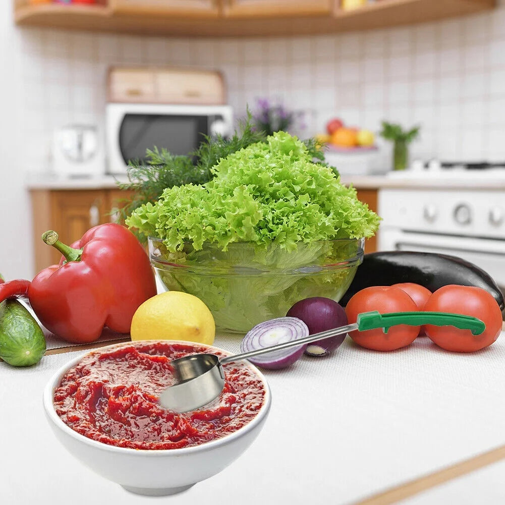 Pizza Spread Sauce Ladle Rubber Handle Flat Bottom Kitchen Cooking Spoon Stainless Steel Measuring Stir Soup Spoon -4 Oz