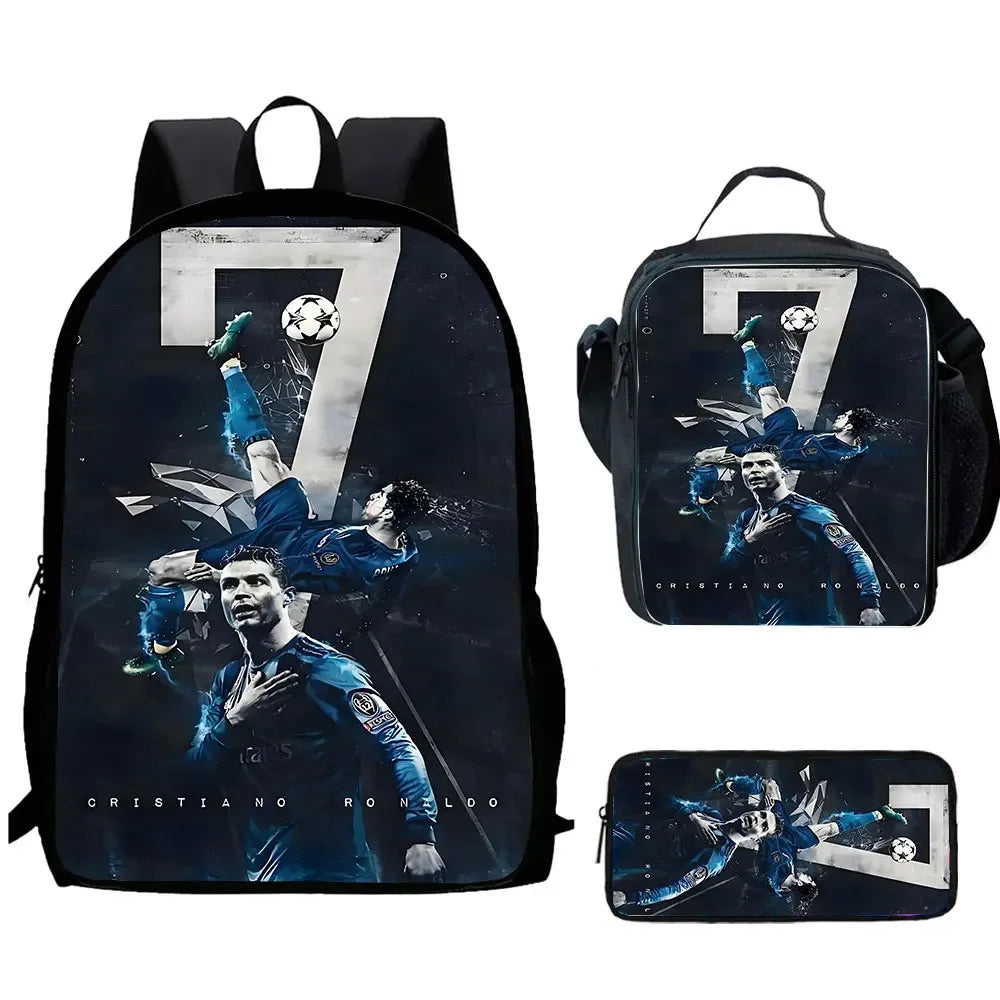 Cartoon C-CR7 Football-Stars Child School Backpack With Lunch Bags Pencil Bags School Bags for Boys Girls Best Gift