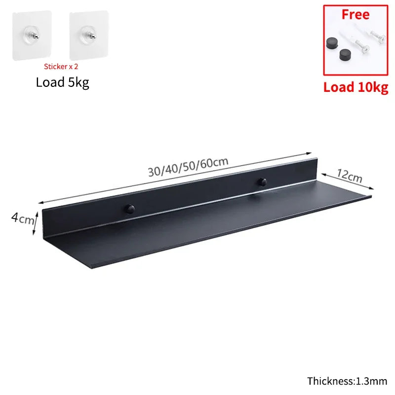 Punch Free Floating Shelves for Wall  Self-adhesive Rack 20-50cm Kitchen  Decor Bathroom Accessorie Modern Matt Black Mini shelf
