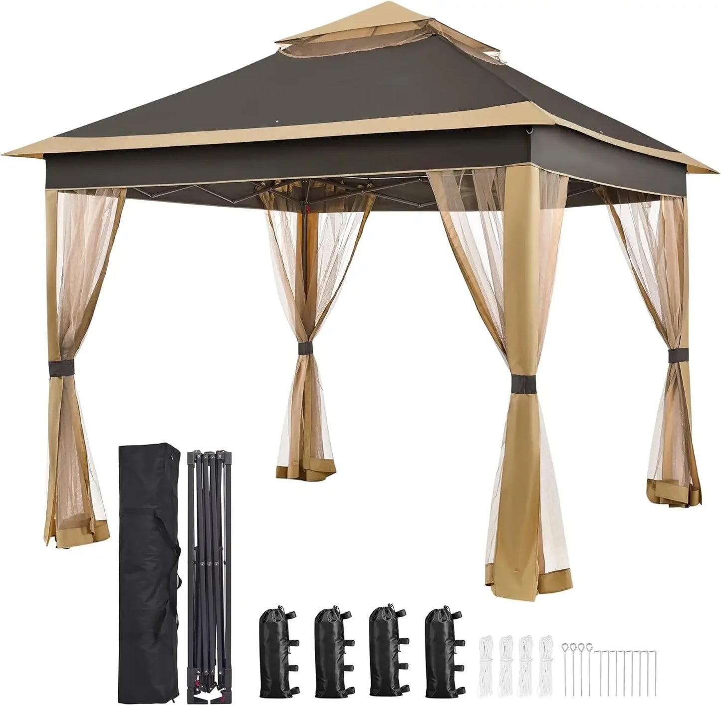 gazebos for outdoor 11x11 Pop Up  OutdoorCanopy Shelter, Gazebo Sun Shade Canopy Tent with 4 Sandbags,2 Tiers Roof,outdoor decor