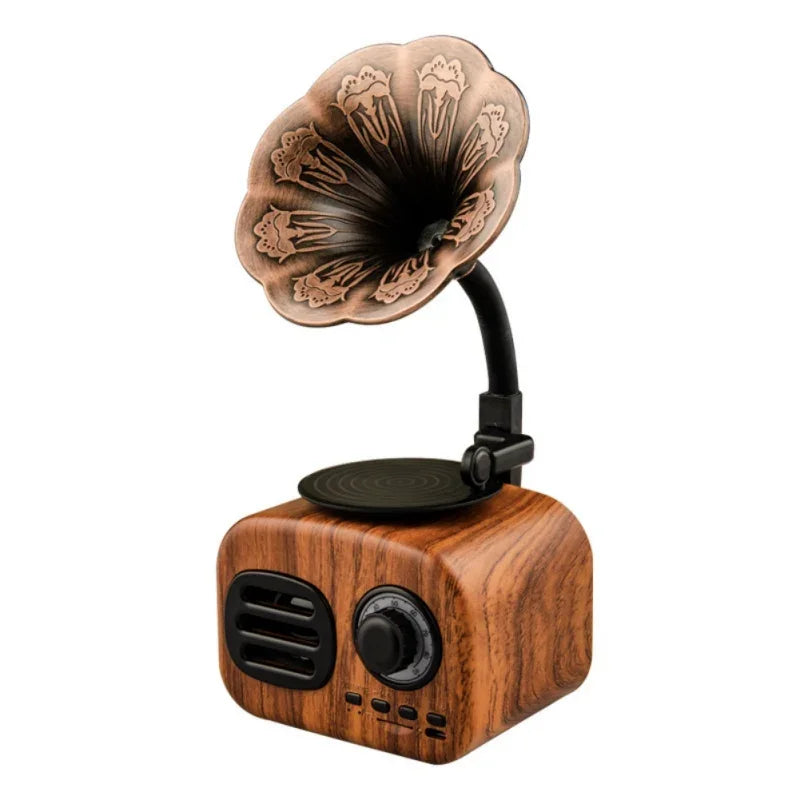 Wireless Bluetooth Speaker Plug Card Home Charging Small Stereo Retro Vintage Gramophone Shape Portable USB Interface Travel