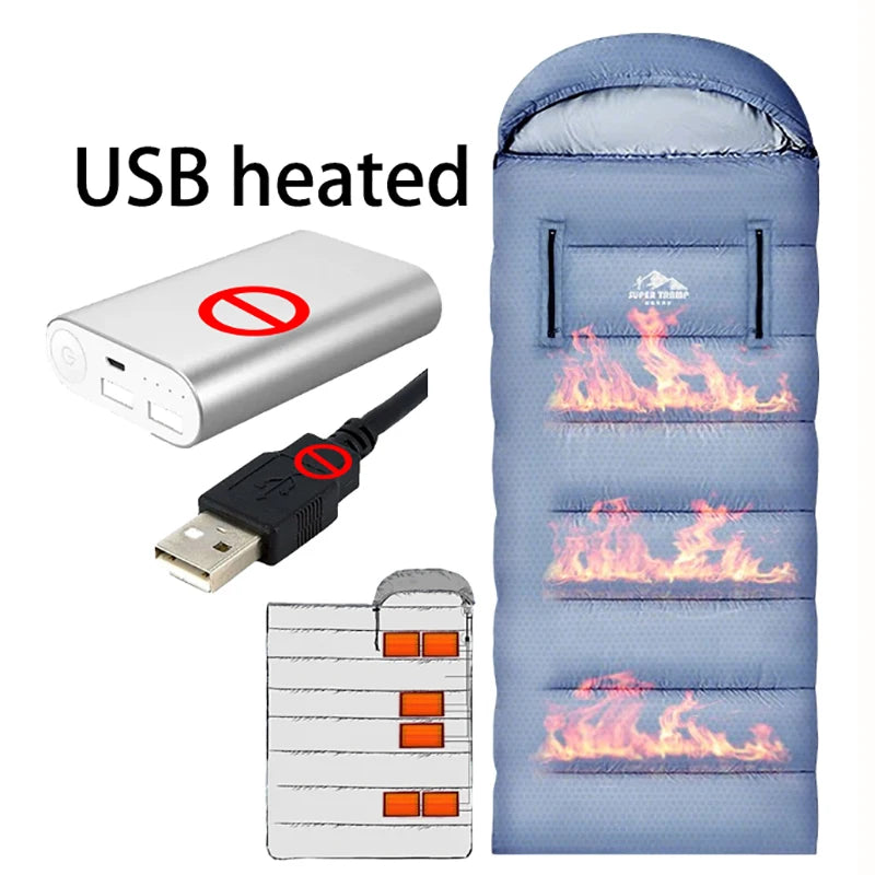 Usb Sleeping Bag Connection To Power Bank Heating Camping Hiking Sleeping Bag Winter Thick utdoor Survival Camp Gear Waterproof