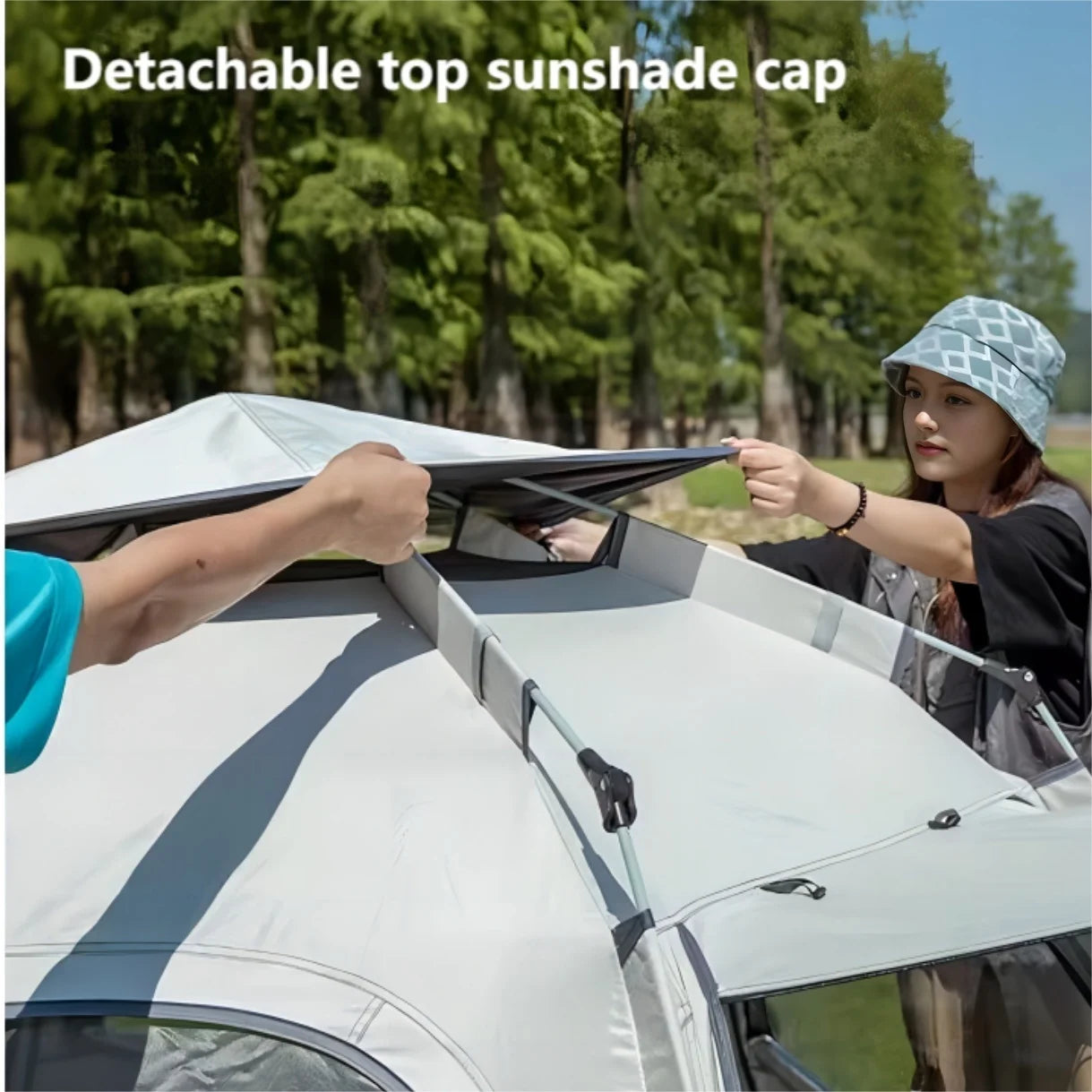 Pop up tents for camping waterproof Portable Windproof tents for 4 person family tent with Skylight and 2 Doors with Poles