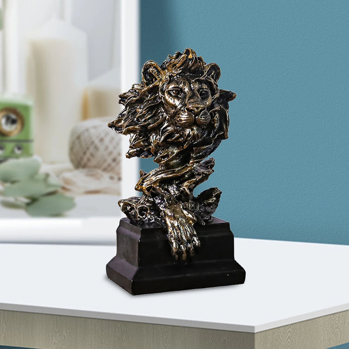 Lion Head Statue Lion Head Sculpture Handcarved Crafts Desktop Ornament Lion Art Figurine Decorative for Bookshelf Office