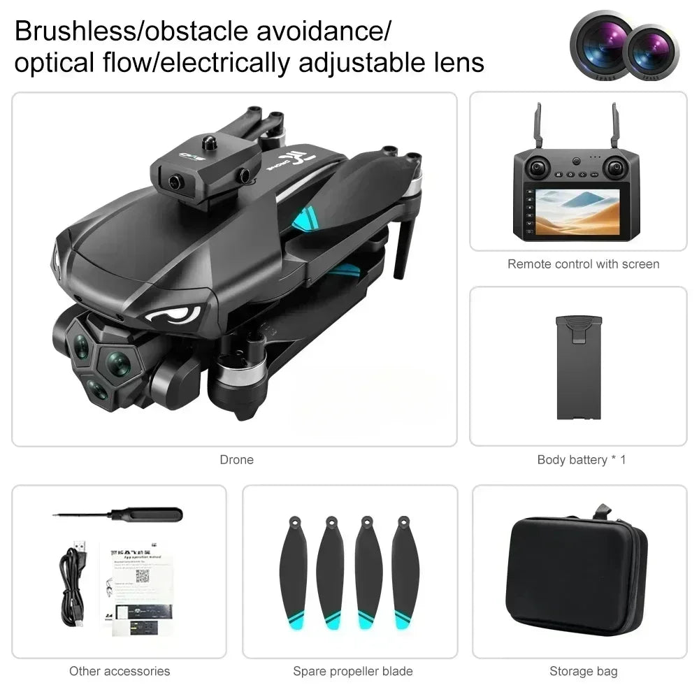 M33MAX RC Drone 4K Professinal with Wide Angle Triple HD Camera Foldable RC Helicopter Brushless Motor WIFI FPV Screen Drone Toy