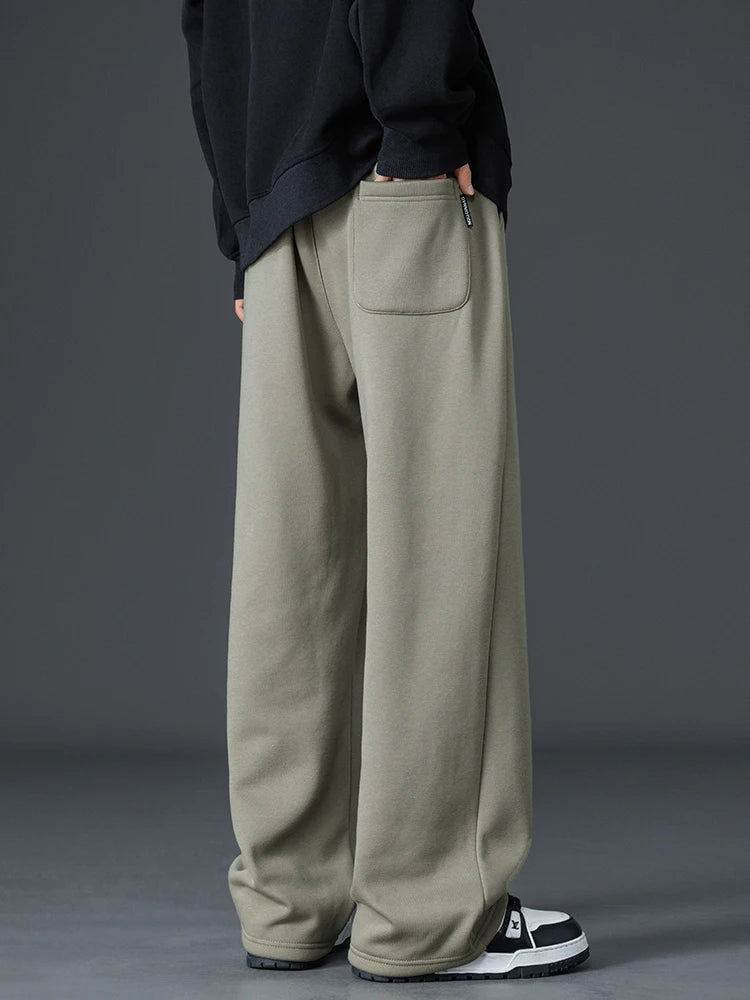 Winter Thick Warm Fleece Sweatpants Men Wide Leg Baggy Track Pants Casual Cotton Joggers Straight Thermal Trousers Big Size 8XL