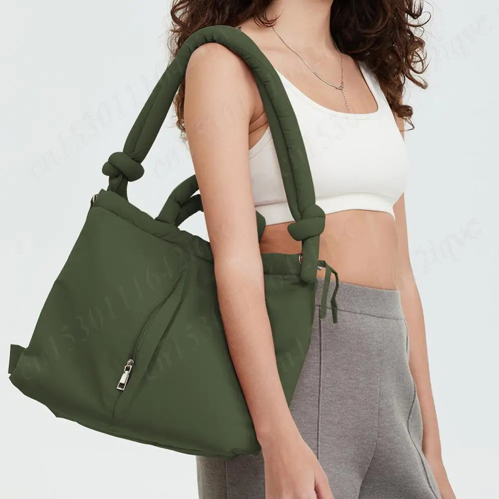 Women Padded Shoulder Bag Puffer Tote Bag Lightweight Drawstring Bucket Bag Stuffing Crossbody Bag Tote Handbag Puffy Sling Bag