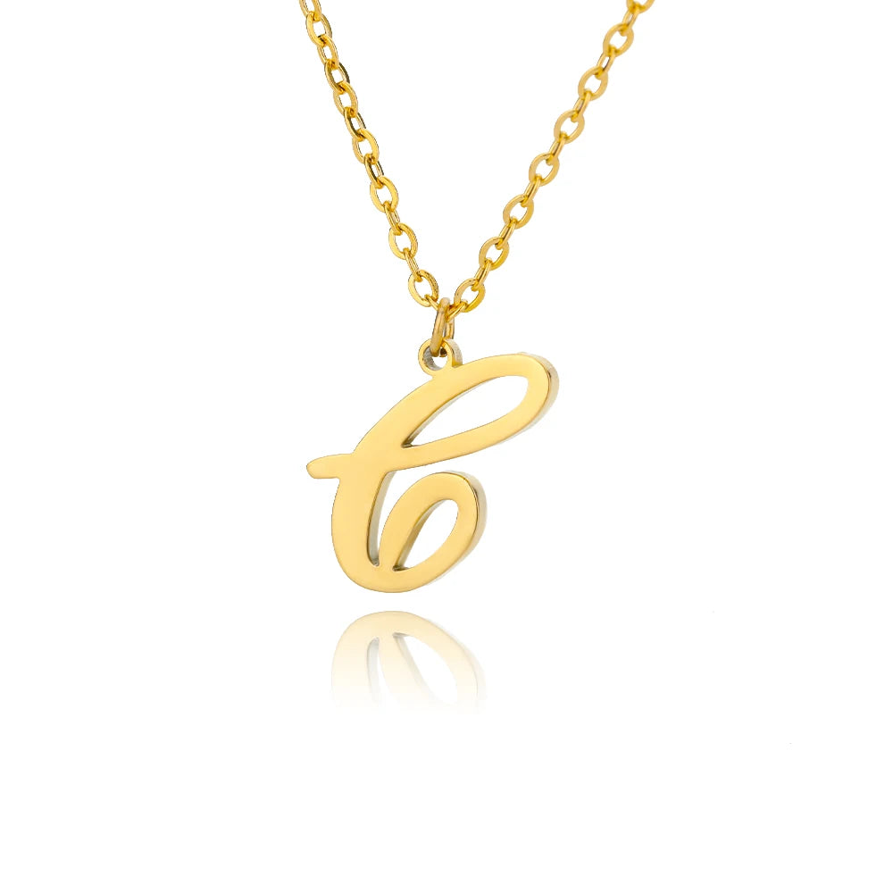Gold Color Alphabet Letter Pendants Necklace For Women Stainless Steel Initial Letter Jewelry Initial Chain Choker Collares Femm