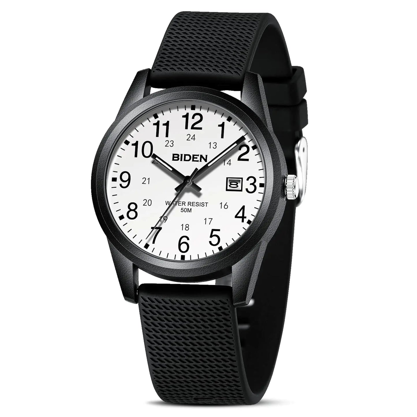 BIDEN Simple Casual Men's Quartz Watch Digital Edition Waterproof Calendar Luminous Silicone Strap Comes with Watch Box