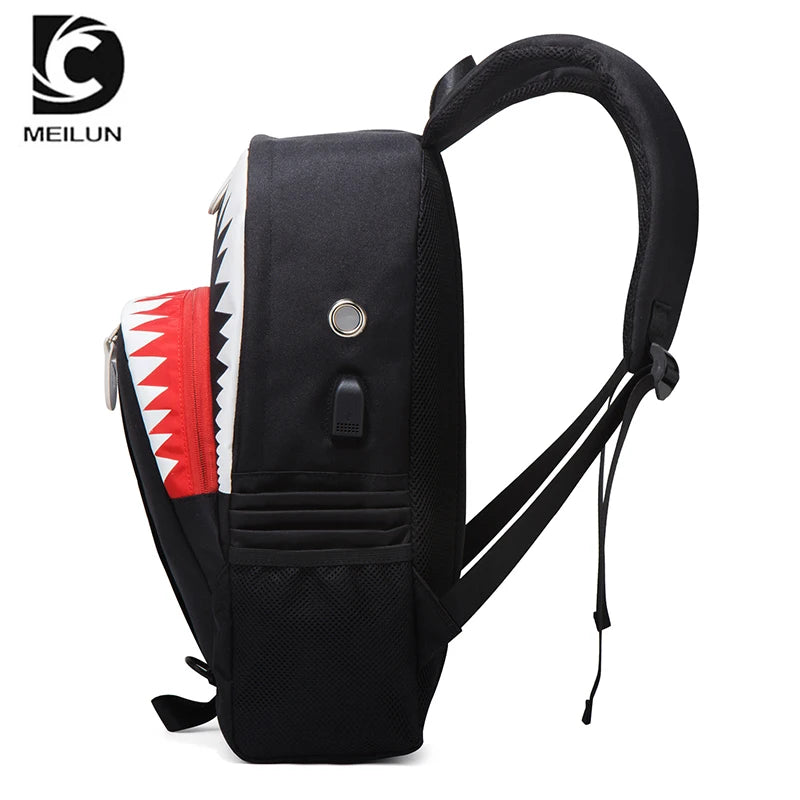 Fashion Backpack USB Charging Night Luminous Shark Laptop Backpack Students Chest Bag Teenagers School Bags Travel Bag