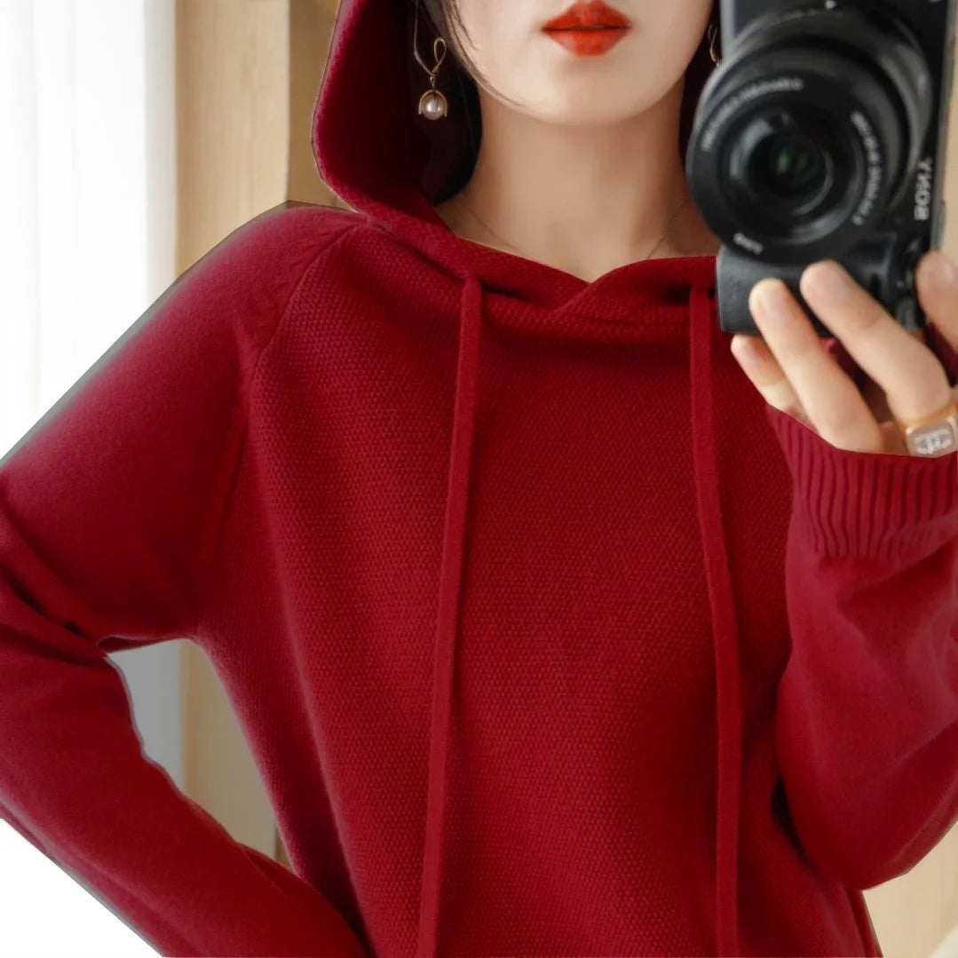 Hooded Sweater Woman Autumn Winter Long Sleeve Warm Bottoming Shirt Solid Casual Pullovers Knit Tops Korean Fashion Jumper 2024