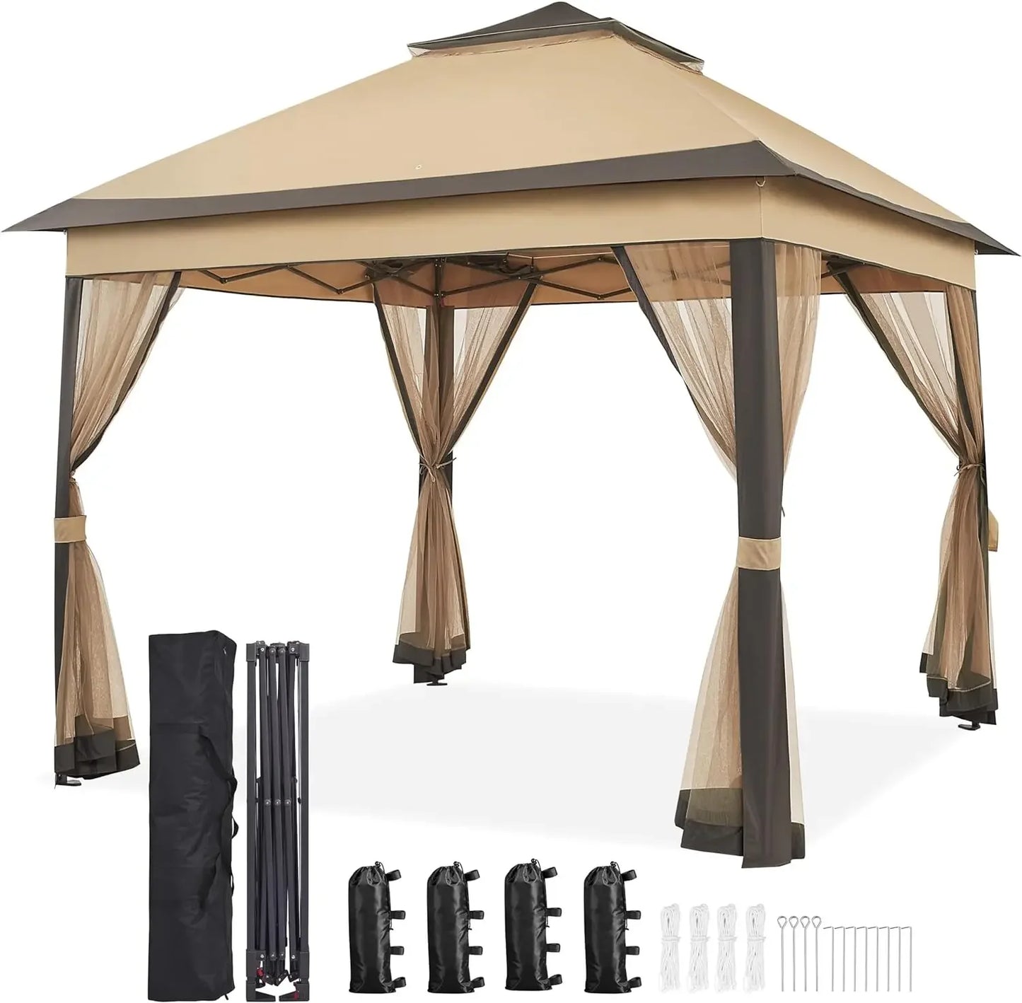 gazebos for outdoor 11x11 Pop Up  OutdoorCanopy Shelter, Gazebo Sun Shade Canopy Tent with 4 Sandbags,2 Tiers Roof,outdoor decor