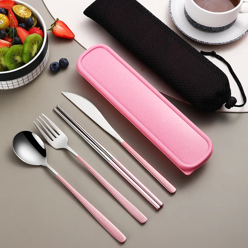 304 Cutlery Set Dinnerware Set Portable Tableware Set High Quality Stainless Steel Knife Fork Spoon Travel Flatware With Box