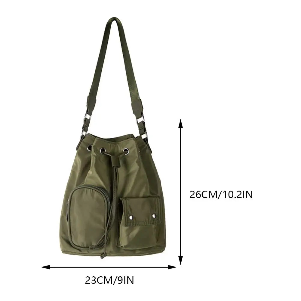 Women Crossbody Bag Drawstring Nylon Ladies Bucket Bag Fashion Temperament Large Capacity Wear-resistant Travel Shoulder Bags