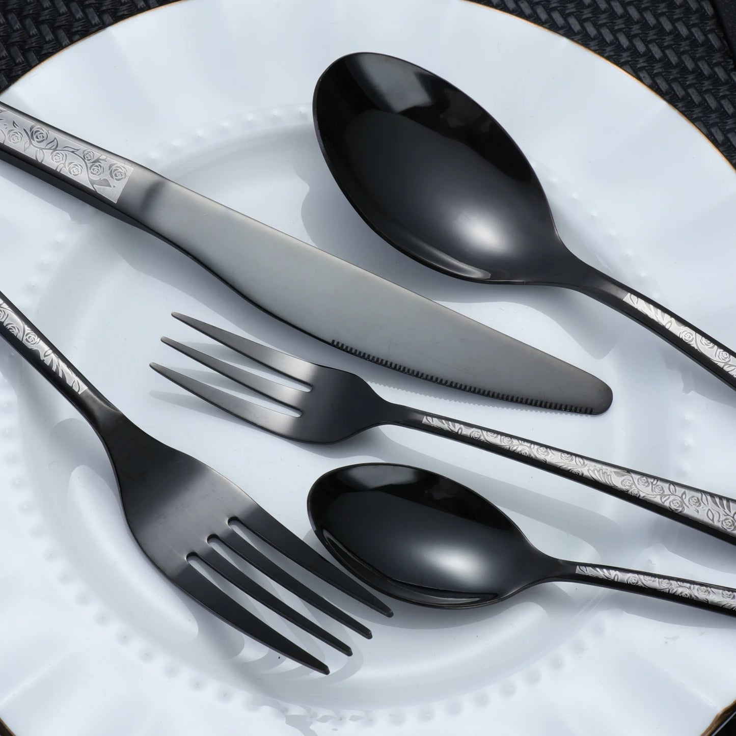 4/5/6/24/30/36 Pieces Forks Knives Spoons Dinnerware Tableware Dinner Set Skull Pattern Silver Cutlery for Banquet Restaurant