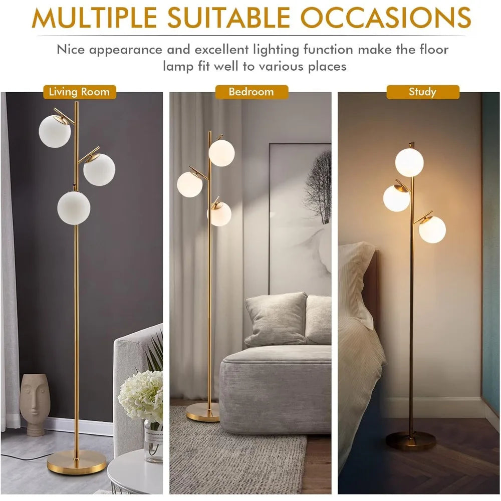 3-Globe Floor Lamp, Modern Freestanding Lamp w/Foot Switch & 3 E26 Bulb Bases, Sturdy Steel Pole