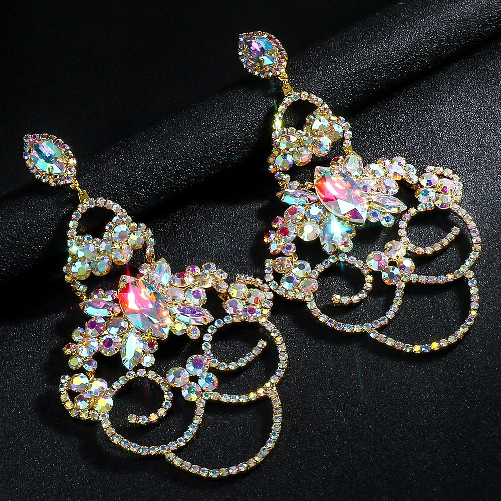 Crystal Geometric Pendant Earrings for Women Luxury Designer Vintage Trend Exaggerate Fashion Statement Accessories Jewelry Gift
