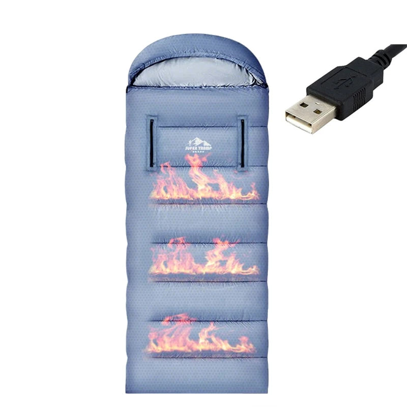 Usb Sleeping Bag Connection To Power Bank Heating Camping Hiking Sleeping Bag Winter Thick utdoor Survival Camp Gear Waterproof