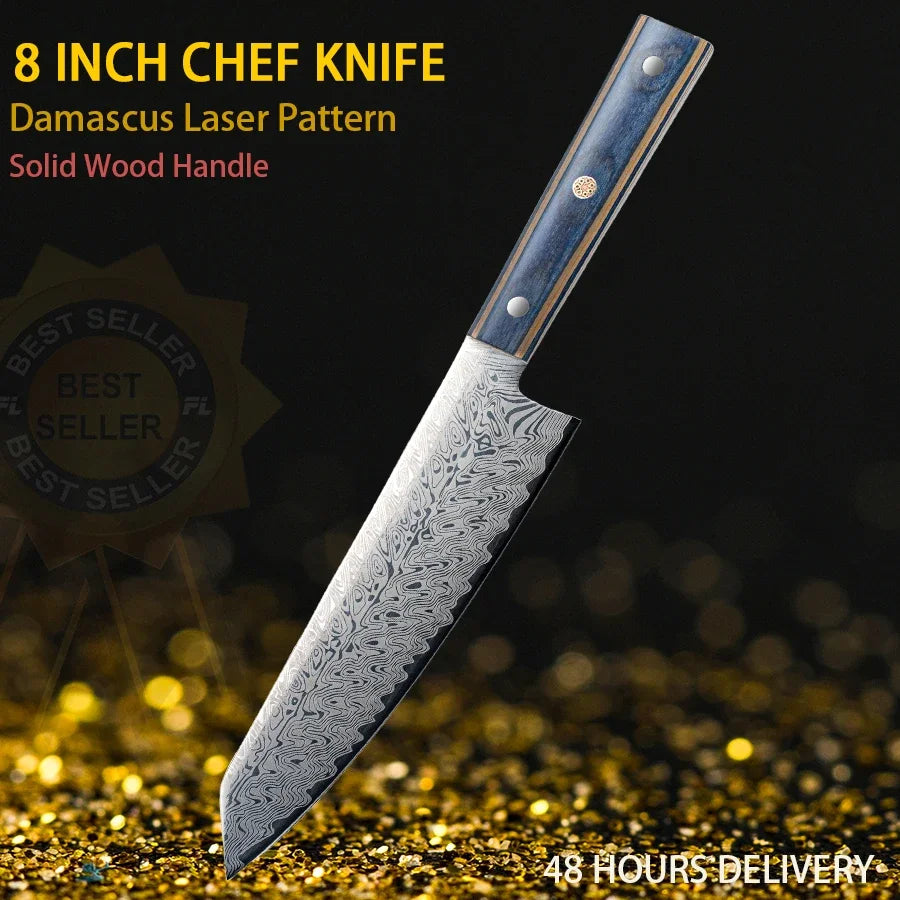 High quality Chef's knife Multi-purpose knife Household kitchen knife High-end laser Damascus pattern knife Solid wood handle
