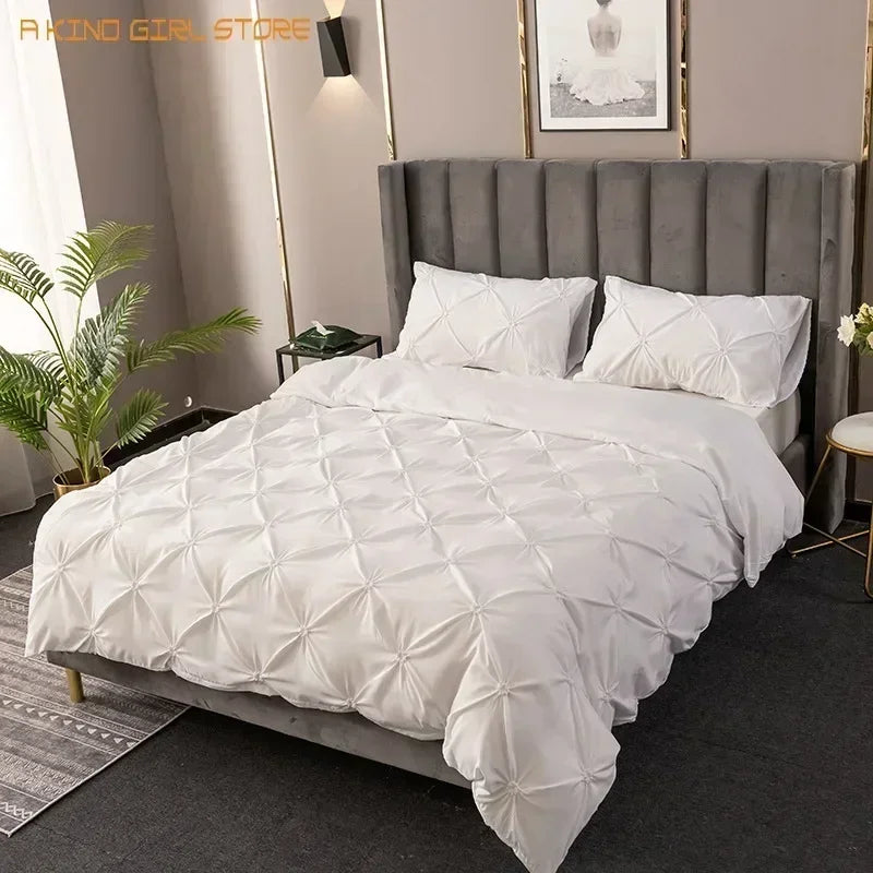 High Quality 3D Pinch Pleated Duvet Cover Set 220x240 Solid Color Single Double Twin Bedding Set Duvet cover