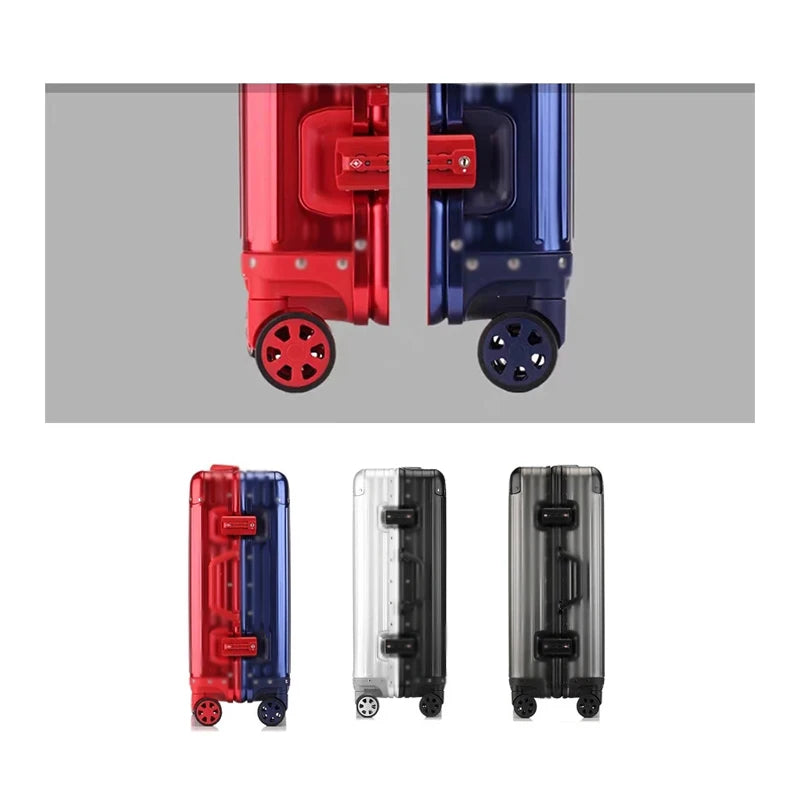 Suitcase 100% All Aluminum magnesium Suitcases 20" 26" 30" inch Metal Password Trolley Carry on Travel Bag Rolling Luggage Bag