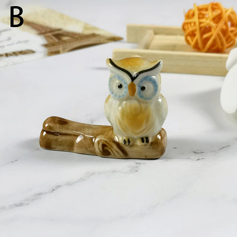 Cute Owl Ceramic Rack Chopsticks Stand Rest Knife Fork Holder Chinese Style Cutlery Chopstick Rest Kitchen Tools For Home Use