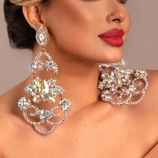 Crystal Geometric Pendant Earrings for Women Luxury Designer Vintage Trend Exaggerate Fashion Statement Accessories Jewelry Gift