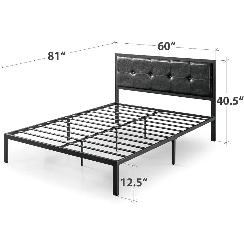 Cherie Faux Leather Classic Platform Bed Frame with Steel Support Slats,