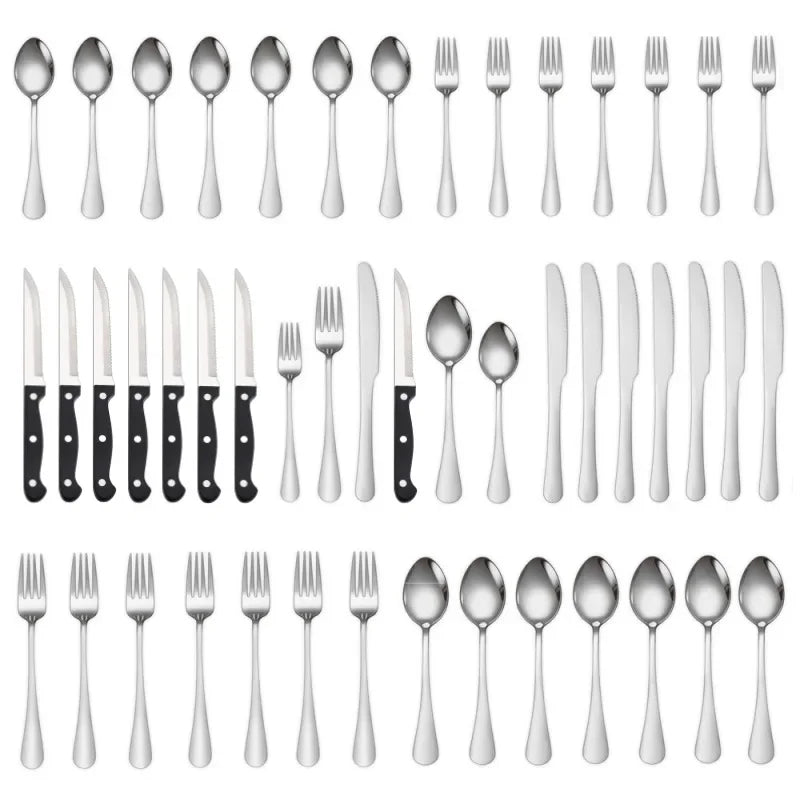 Luxury 48 PCS Silverware Set Stainless Steel Food Grade Mirror Polish Fork Knife Spoon Flatware Cutlery Tableware Set