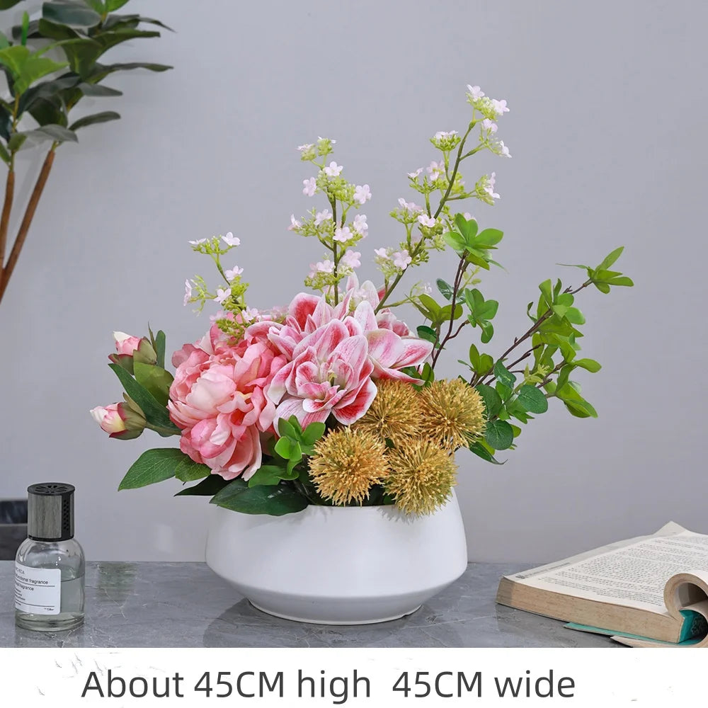 High-End Hotel Home Round Table Turntable Middle Flower Restaurant Imitation Flower Living Room Decoration Ceramic Vase Decor
