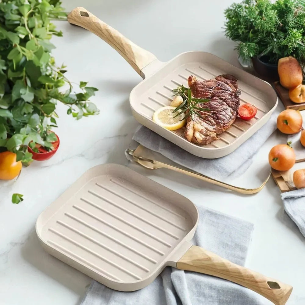 Non-stick Korean Bacon and Beef Steak Pan Fry Pot with Striped Flat Bottom - Perfect for Wheat Rice Stone and Mini Breakfast Coo