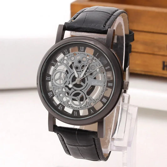 Fashion Hollow Skeleton Watches Men Watches Leather Quartz Wristwatches Cheap Price Dropshipping Relogio Masculino Reloj Hombre