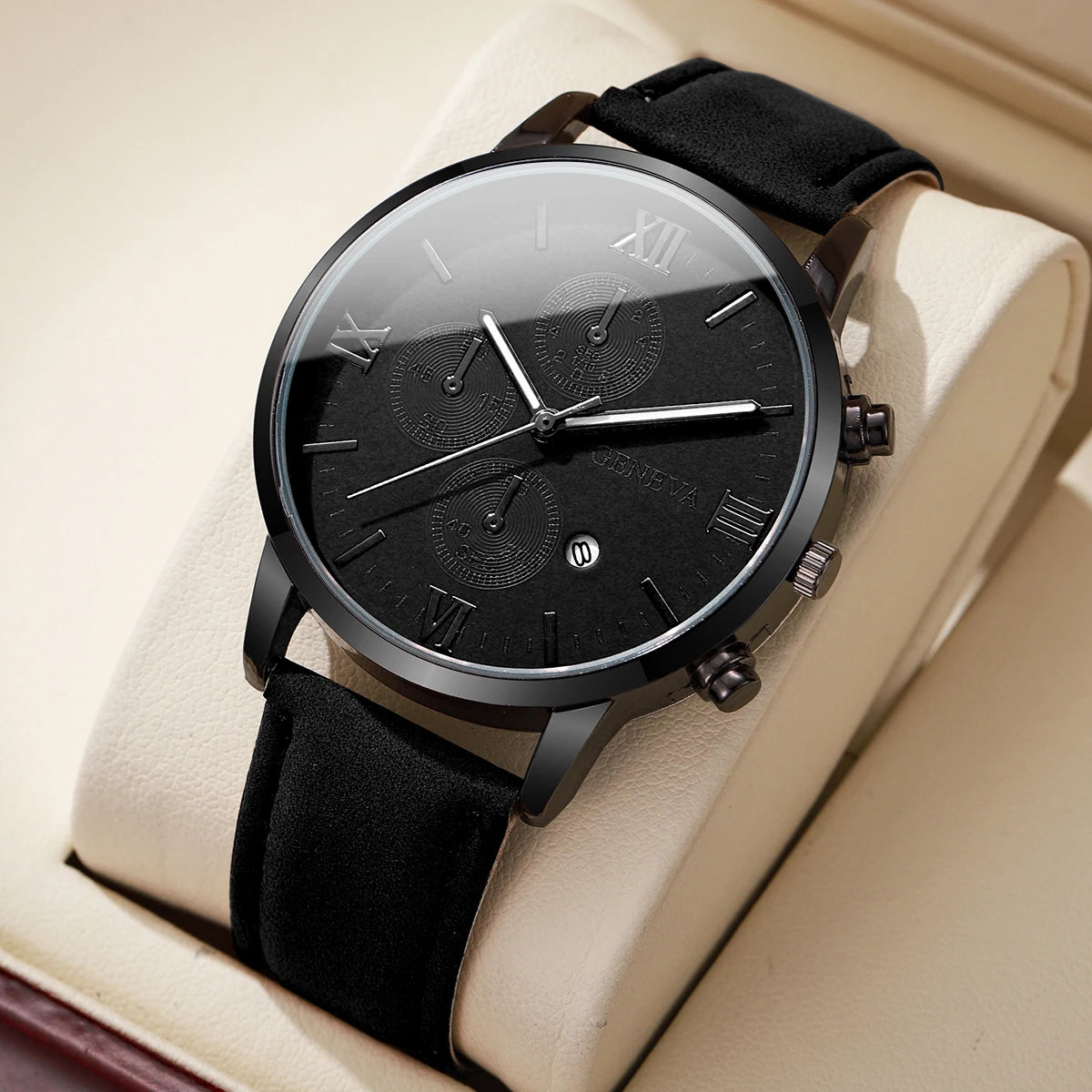 1/2PCs Men's Casual Calendar Watch Fashionable Men's Temperament Leather  Quartz Watch Unisex Watch Set(Box Not Included)