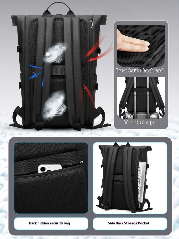 EURCOOL Men's Backpack Waterproof Rollup Backpack Women Travel Expandable USB Charging Large Capacity Laptop Bag Mochilas