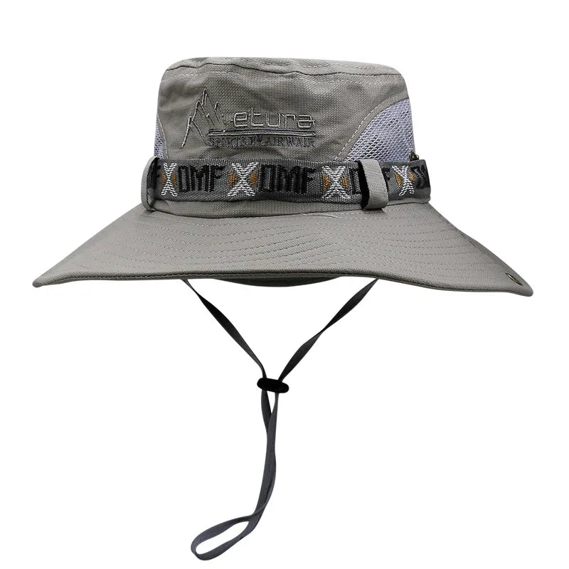 Summer Men Bucket Hat Outdoor UV Protection Wide Brim Panama Safari Hunting Hiking Hat Mesh Fisherman Hat Beach Sunscreen Cap