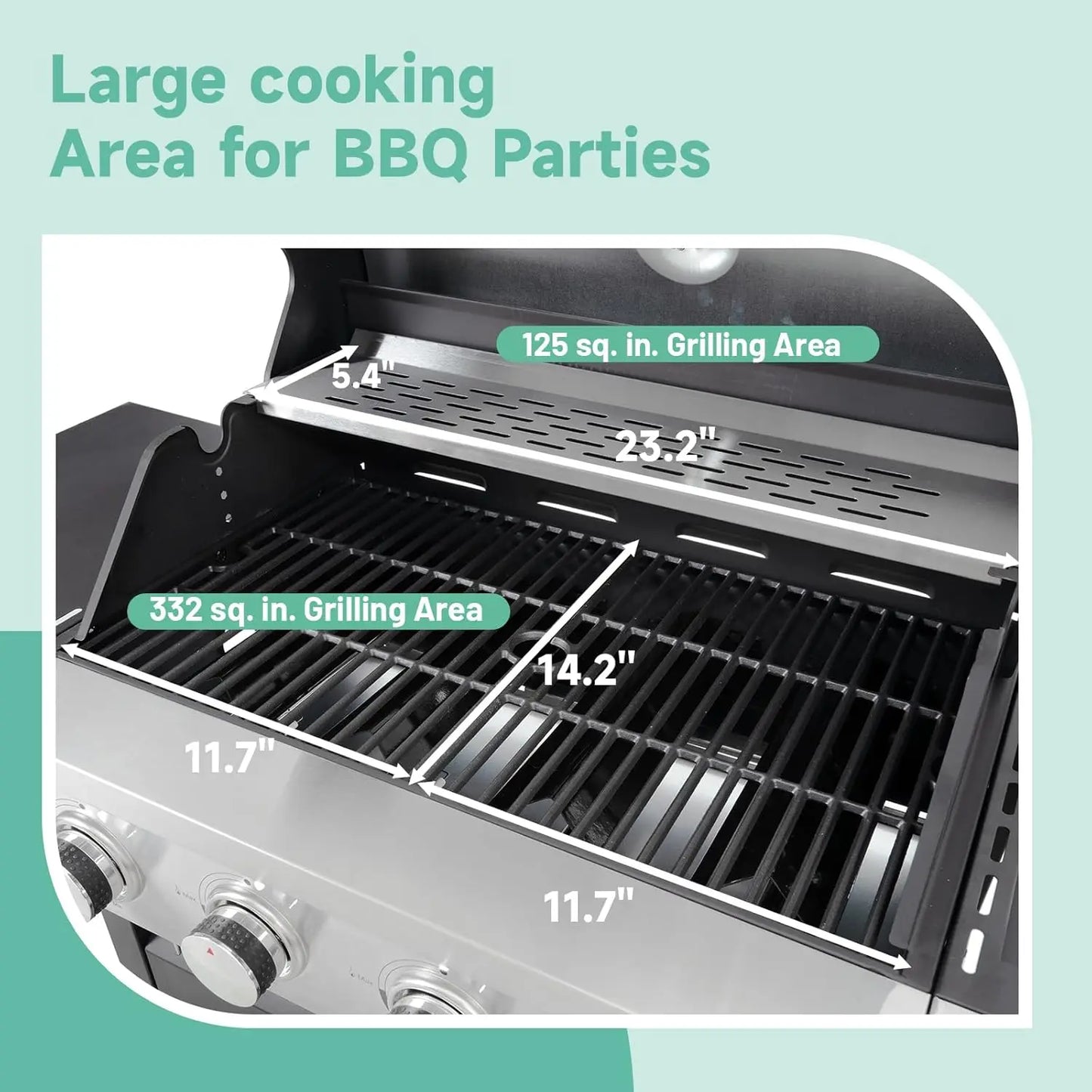 4-Burner Propane Gas Grill Sear Side Burner 46,700 BTU Outdoor BBQ Cabinet Style Barbecue Grilling High Cooking Capacity Fast