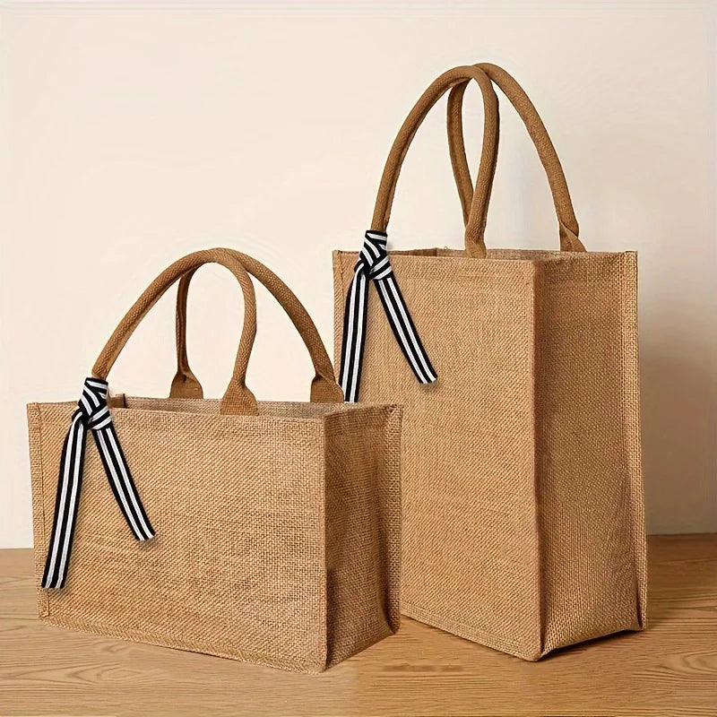 Jute handbag gift bag fashion versatile handheld large-capacity shopping bags out travel bag Tote bag men and women universal