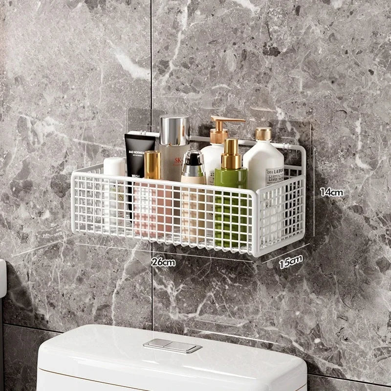 Bathroom Organiser Multifunctional Toiletries Organiser No-Punch Bathroom Shelf Bathroom Kitchen Wall Mount  Rack Wood shelves