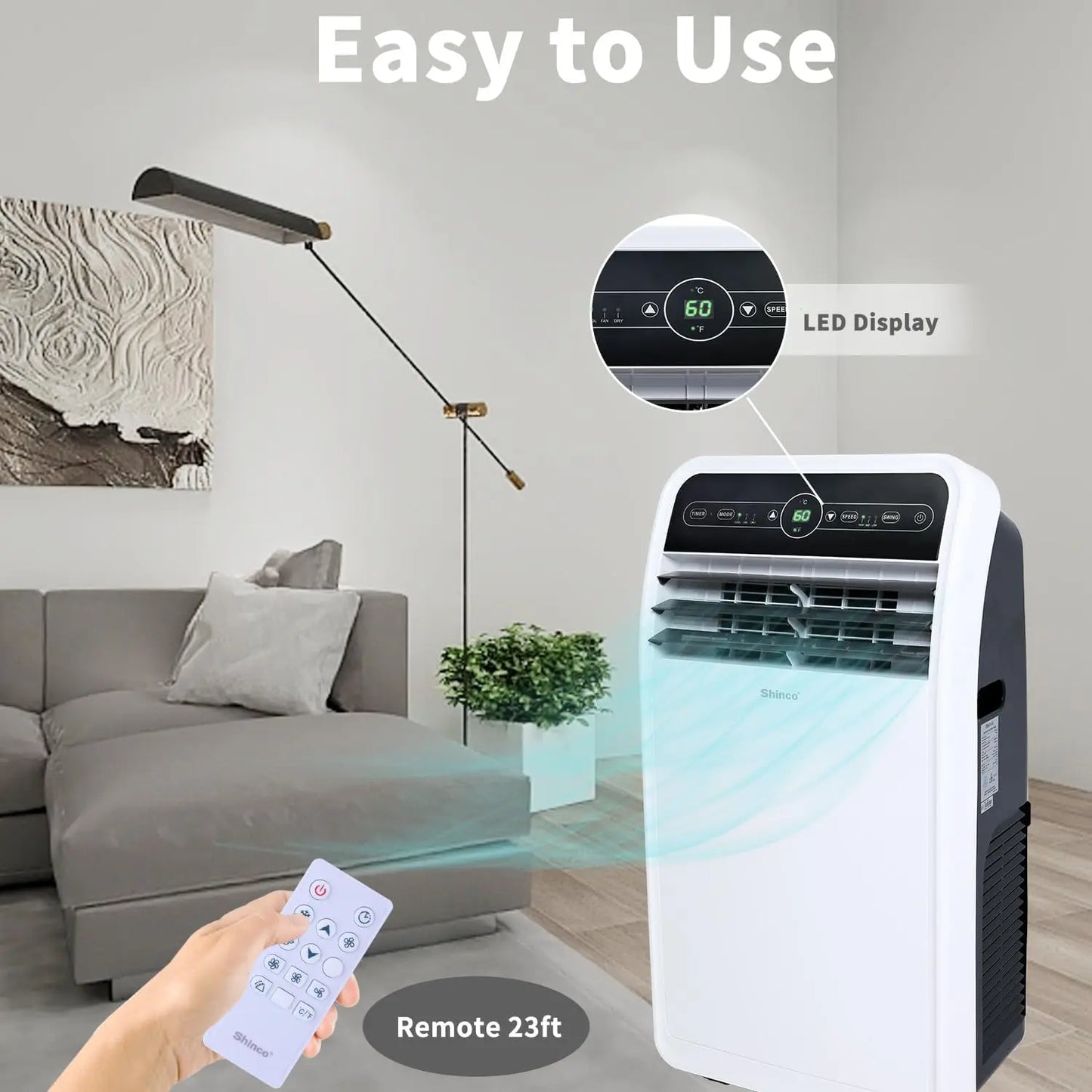 10,000 BTU Portable Air Conditioner, Portable AC Unit with Built-in Cool, Dehumidifier & Fan Modes for Room up to 300 sq.ft, RC