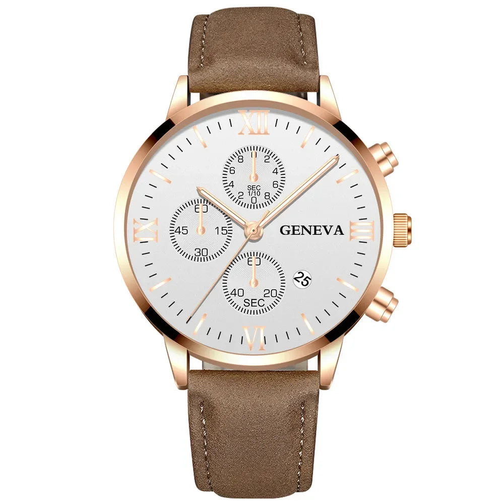 Fashion Geneva Men Date Alloy Case Synthetic Leather Analog Quartz Sport Watch Male Clock Top Brand Luxury Relogio Masculino