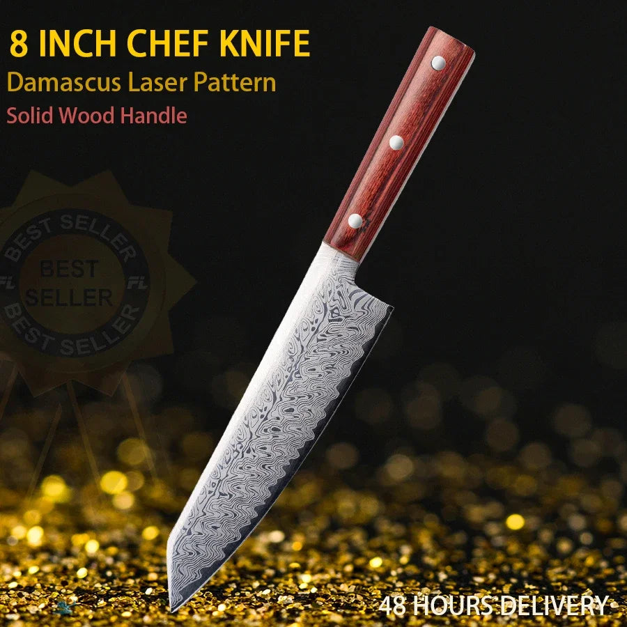 High quality Chef's knife Multi-purpose knife Household kitchen knife High-end laser Damascus pattern knife Solid wood handle
