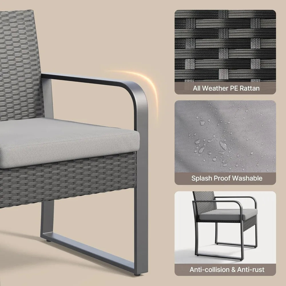 3 Pieces Patio Set Outdoor Wicker Furniture Sets, Modern Rattan Chair Conversation Sets with Coffee Table, for Yard, Bistro