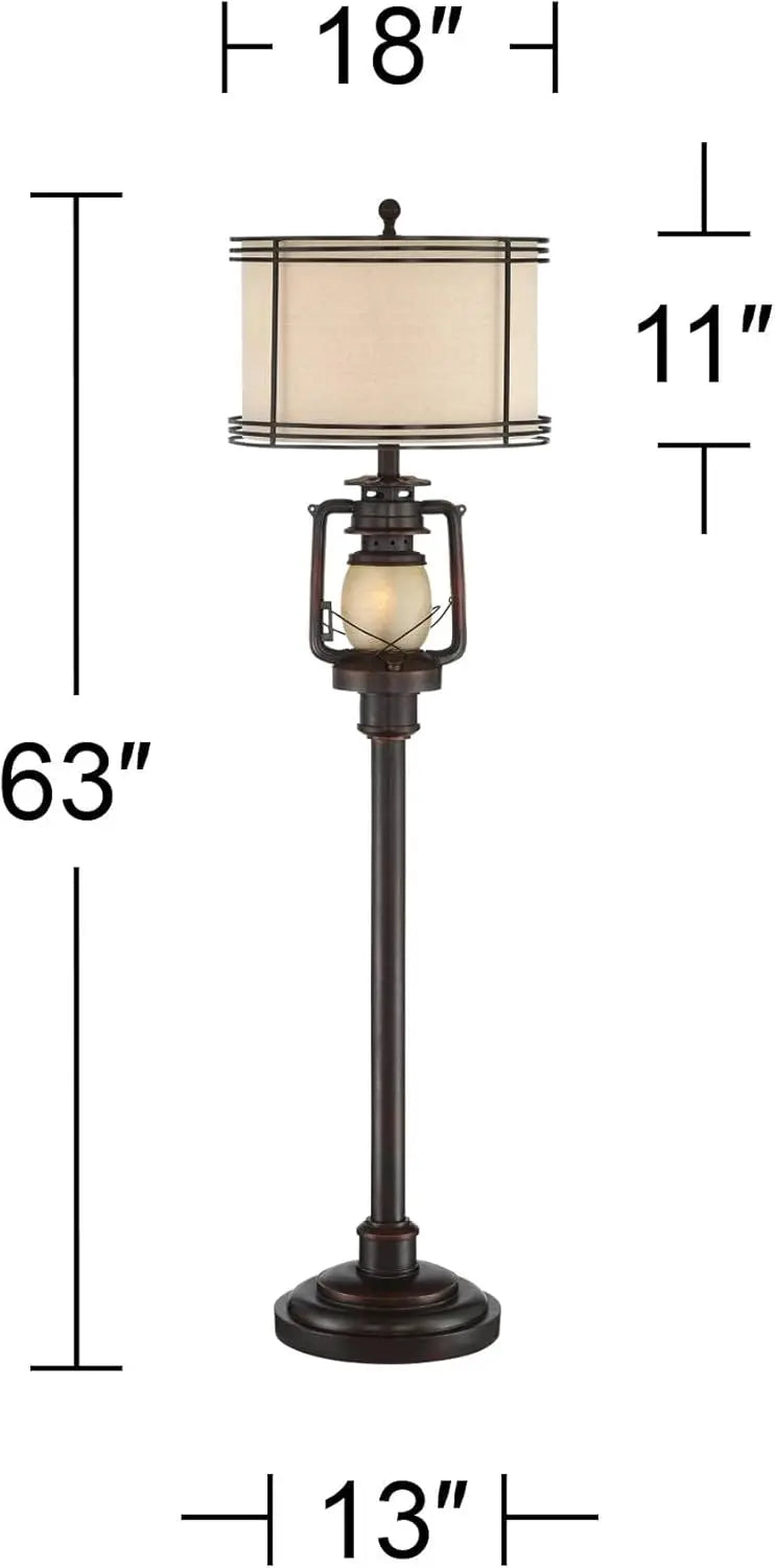 Barnes And Ivy Henson Rustic Industrial Farmhouse Standing Floor Lamp With Night Light Glass 63"" Tall Bronze Earthy Fabric