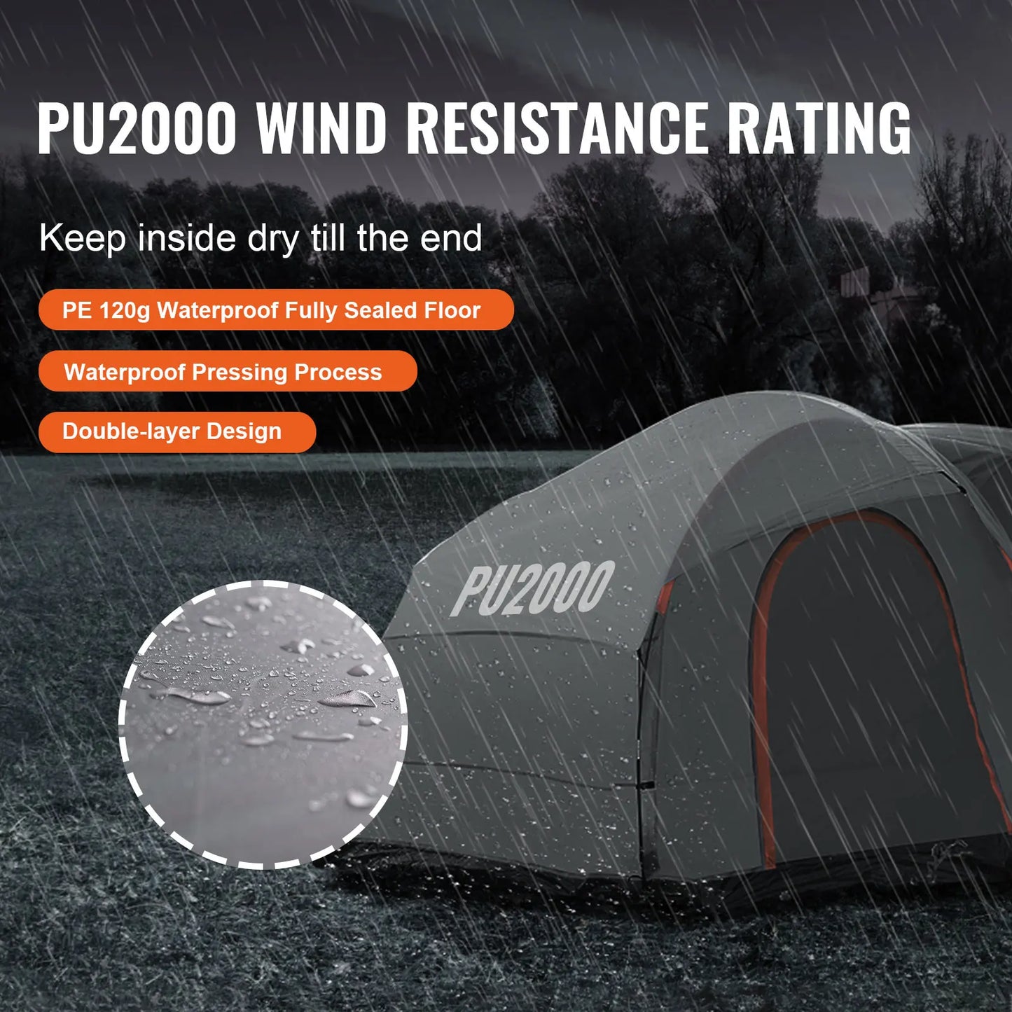 VEVOR Outdoor Camping Tent 8"-8" SUV Tent w/Rain Layer PU2000mm Double Layer Camping Tent Fit 6-8 Person for Van Hatch Tailgate