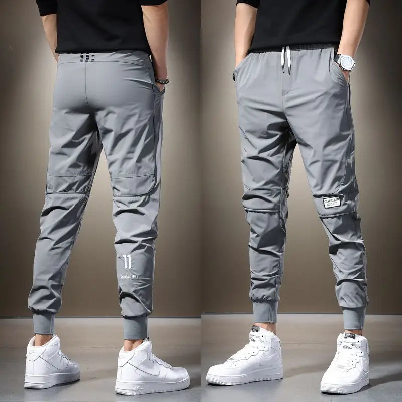 Summer 2023 Men's Casual Pants Black Grey Drawstring Joggers Lightweight Breathable Quick Dry Trousers Ice Silk Sportswear Man