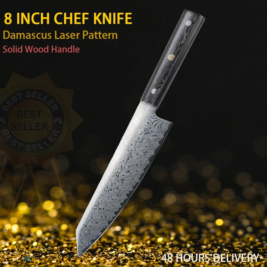 High quality Chef's knife Multi-purpose knife Household kitchen knife High-end laser Damascus pattern knife Solid wood handle
