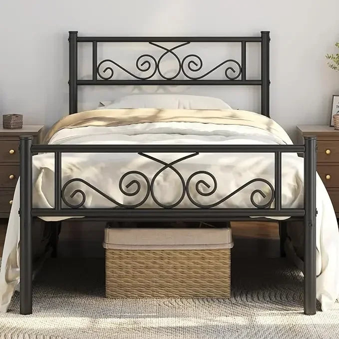 Twin XL Bed Frames Metal Platform Bed with Headboard and Footboard No Box Spring Needed Easy Assembly