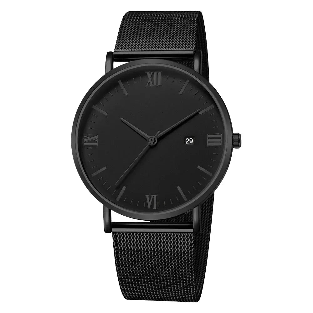Ultra Thin Men Watch Magnetic Bracelet Quartz Watch Calendar Men Slim Mesh Steel Waterproof Sport Watch Black Relogio Masculino